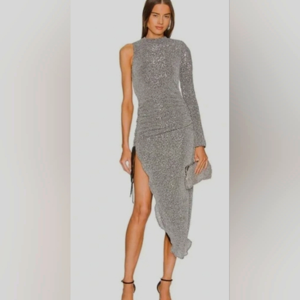 NWT MICHAEL COSTELLO DIONNE MIDI DRESS SILVER